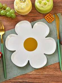 5 piezas Platos de comida de papel blanco con forma de margarita, vajilla con diseño de flores de margarita para fiestas de primavera/verano - Blanco - Ver 4