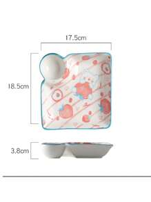 1入組可愛陶瓷薯條和番茄醬盤，方形設計，可微波加熱，配有沾醬碟，卡通水果創意家用醬汁碟，適用於蔬菜 - 彩色 - 查看 11