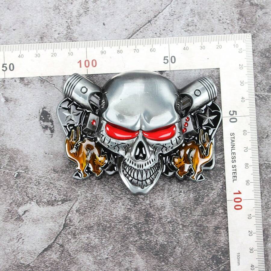 Fox Red Eye Skull Zinc Alloy Belt Buckle, 3.9cm Inner Diameter, Smooth
