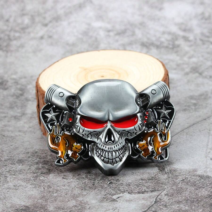 Fox Red Eye Skull Zinc Alloy Belt Buckle, 3.9cm Inner Diameter, Smooth