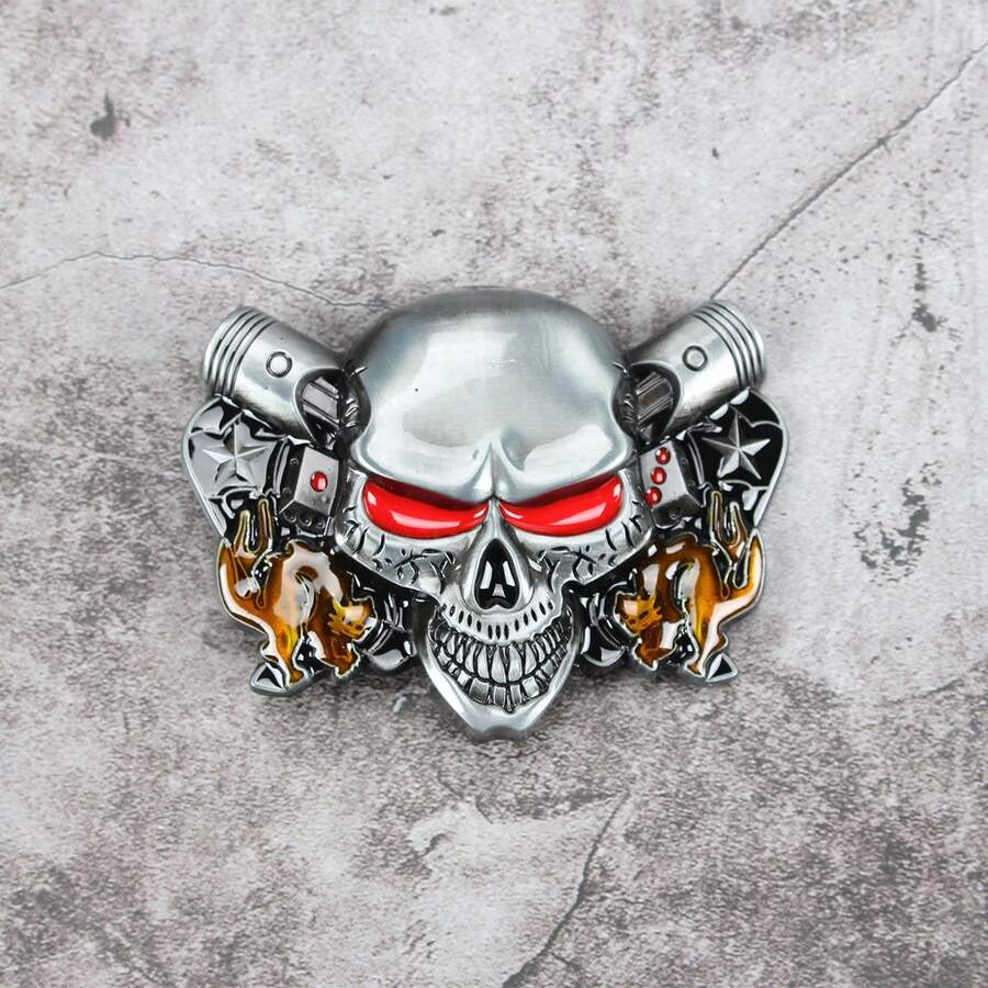 Fox Red Eye Skull Zinc Alloy Belt Buckle, 3.9cm Inner Diameter, Smooth