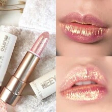 Pink & Gold Pearl Shine Lipstick, Glitter Lip Gloss, Perfect For Parties, Stage Performance, Cosplay, Valentine's Day Gift - 07# - View 2