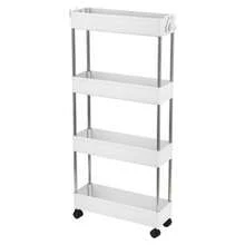 4-Layer Ultra-Thin, Mobile Multi-Functional Slim Storage Cart,Suitable For Kitchen, Bathroom, Laundry Room Narrow Place, Plastic And Stainless Steel, White - 白色 - 查看 4