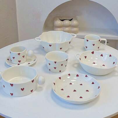 1pc Red Heart-Shaped Tableware: Bowl/Plate/Cup Suitable For Daily Use And Ins Popular Couple Choice, Kitchen, Christmas Gift,School Supplies