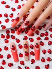 60pcs 3D Odorless Colorful Red Beetle Rhinestone Resin Decals Nail Art Rhinestones For DIY Wedding Crafts Kawaii Flatback Cartoon Insects Suitable For Luxury Nail Art, Crafts And Jewelry Accessories Rhinestone Decorations DIY Accessories Supplies Nail Charms Nail Supplies Nail Gems Four Seasons Styles