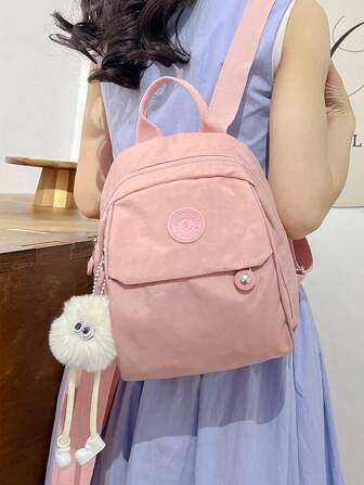Girls' Casual Mini Fashionable Pink Backpack With Pendant, Shoulder Bag, Sports Bag, School Bag, Commute Bag, Travel Bag