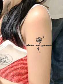 1pc Butterfly Flower English Temporary  Tattoo Sexy Waterproof Sweatproof Last For 1-2 Weeks Realistic Herbal Juice Non-Reflective Geometric Faux Black Fake Tattoos For Woman Tattoo Stickers For Chest,Belly, Waist,Arm Modernist Body Ar