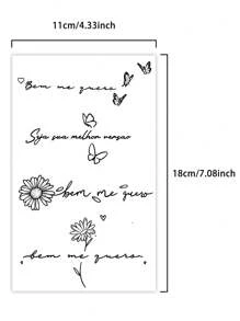 1pc Butterfly Flower English Temporary  Tattoo Sexy Waterproof Sweatproof Last For 1-2 Weeks Realistic Herbal Juice Non-Reflective Geometric Faux Black Fake Tattoos For Woman Tattoo Stickers For Chest,Belly, Waist,Arm Modernist Body Ar