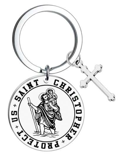 Saint Christopher Keychain, Travel Guardian Angel Travel Keyring, Lucky Charm Keyring For Protection And Good Luck, Christian Catholic Keychain Car Accessories Bag Charm School Cute Goth Y2k