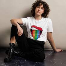 Camiseta con Orgullo LGBT. "Lengua". Playera Diversidad, Estampado Igualdad. Playera Blanca Sublimada, Manga Corta. Cuello redondo. - Blanco - Ver 2