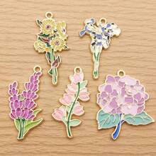 5pcs Flower Charm For Jewelry Making Enamel Pendant Zinc Alloy Gold Plated - Multicolor - View 11