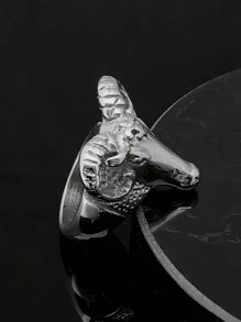 欧洲和美国珠宝个性夸张男士个性羊头戒指山羊角不锈钢戒指 - 戒指 - 查看 6