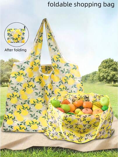 1قطعة حقيبة تسوق قابلة للطي سعة كبيرة، حقيبة محمولة قابلة لإعادة الاستخدام، حقيبة يد مطبوعة إبداعية للحمل على النزهات والغداء، التسوق من السوبر ماركت