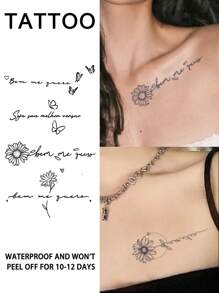 1pc Butterfly Flower English Temporary  Tattoo Sexy Waterproof Sweatproof Last For 1-2 Weeks Realistic Herbal Juice Non-Reflective Geometric Faux Black Fake Tattoos For Woman Tattoo Stickers For Chest,Belly, Waist,Arm Modernist Body Ar