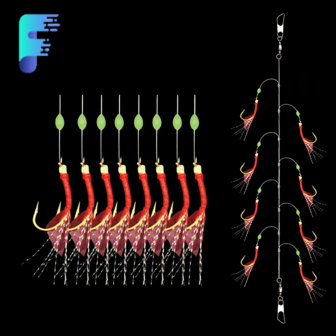 8件套夜光鱼钩套装，金色珠子鱼钩，适用于海钓和淡水钓鱼