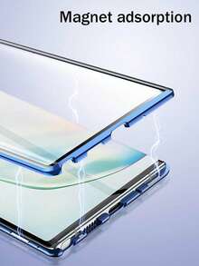 磁性保护壳，带双面钢化玻璃屏幕保护膜和透明后盖，带金属框架，兼容 iPhone 15/14/13/12 Pro Max，防震（可承受从 201.17 厘米高度跌落），兼容三星 S23u S24 S22 Plus 22+ UItra - 藍色 - 查看 8