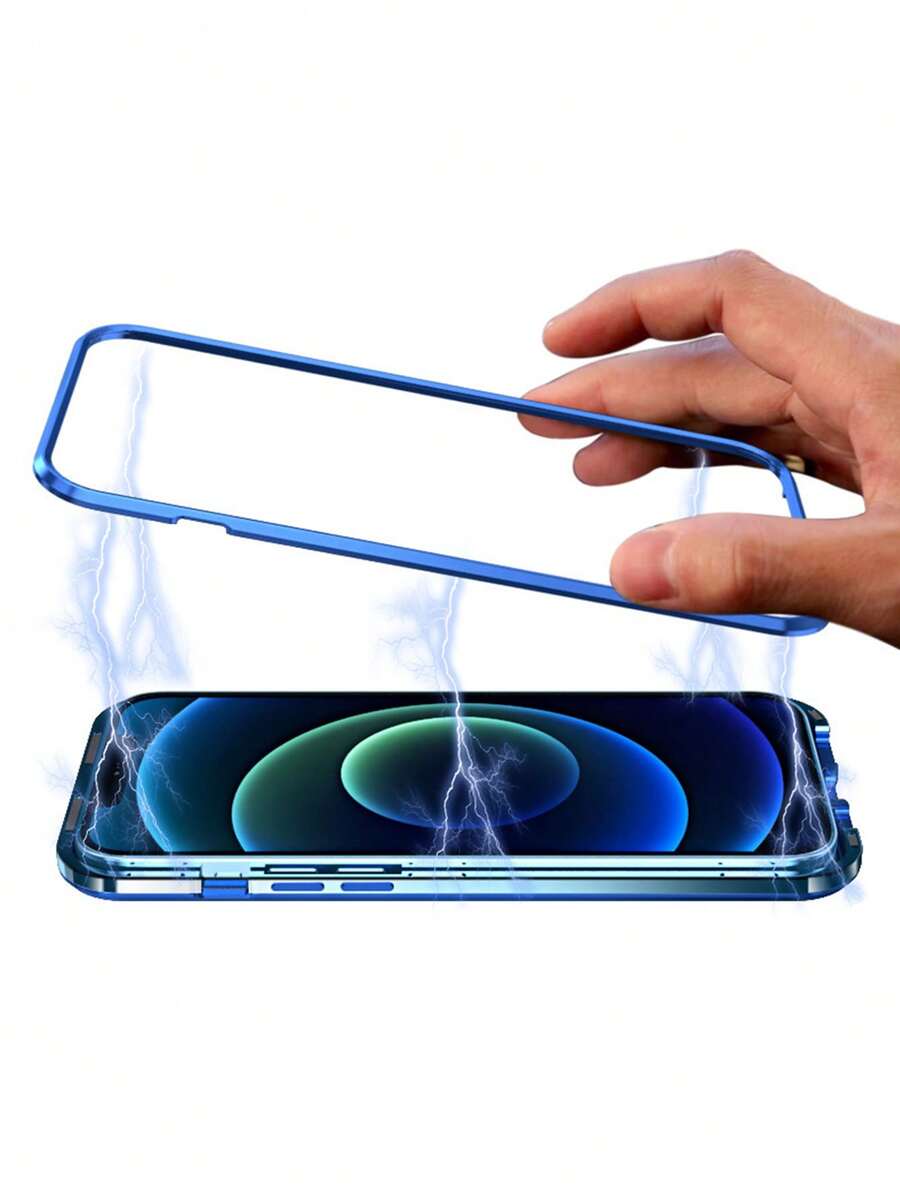 磁性保护壳，带双面钢化玻璃屏幕保护膜和透明后盖，带金属框架，兼容 iPhone 15/14/13/12 Pro Max，防震（可承受从 201.17 厘米高度跌落），兼容三星 S23u S24 S22 Plus 22+ UItra - 藍色 - 查看 1