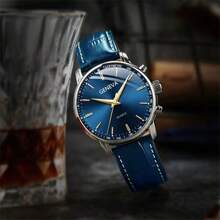 1pc Round Quartz Watch For Business Men, PU Leather Strap, Zinc Alloy Pointer, Gift For Boyfriend Or Father