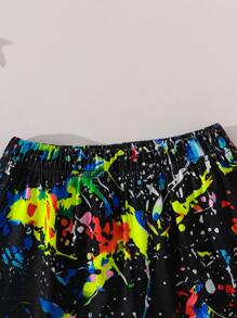 Young Boy Fluorescent Dinosaur Print T-Shirt And Shorts Set, Soft Knitted Casual Sports Outfit For Summer