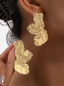 2pcs Unique Asymmetrical Petal Design Zinc Alloy Earrings, Vintage  Women's Summer Holiday Ear Studs
