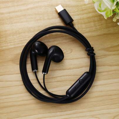 New Leather Line TYPE-C Semi-In-Ear, Wired Headphones With Built-In Microphone HD Phone Headset Compatible With Apple, Sam Sung, Oppo, Vivo, Xiao Mi And Other Android Phones