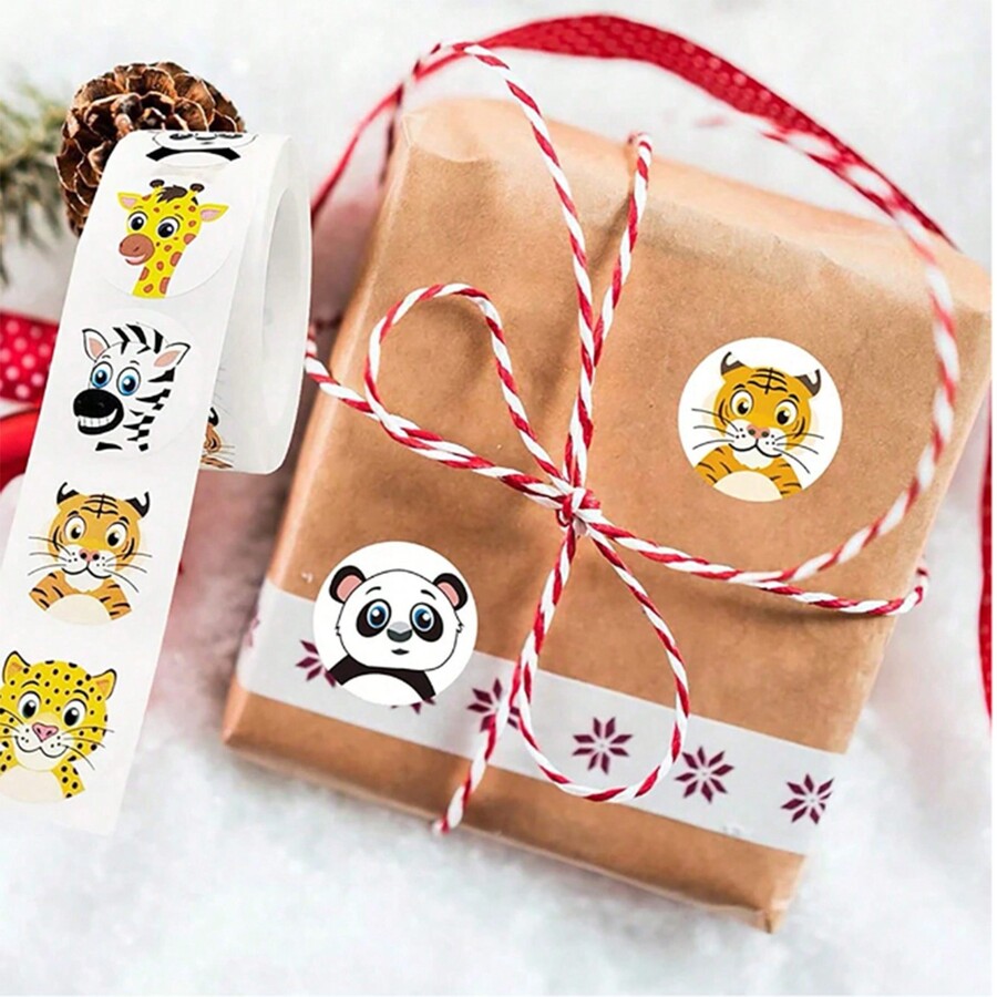 500 Sheets/Roll Round Animal Zoo Sticker Label Scrapbooking For Reward