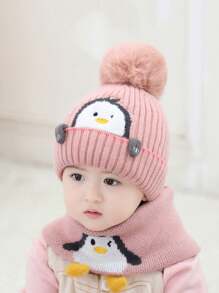 2pcs Little Penguin yellow children's hat scarf set,Baby thick knit hat warm baby knit hat autumn and winter - Multicolor - View 7