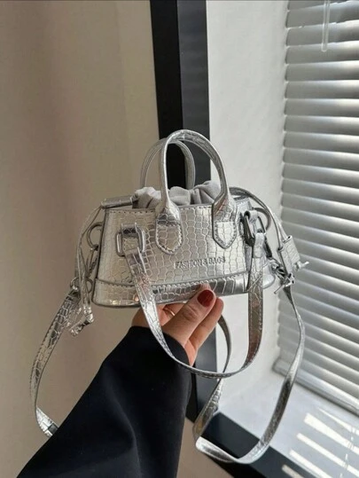 Lätt, Business Casual Mini Metallic Krokodil präglad Dragsko Design Nyhetsväska för tonårsflickor Kvinnliga högskolestudenter, nybörjare och tjänstemän Perfekt för kontor, högskola, arbete, affärer, pendla, utomhus, resor, utflykter, funky, punk och väska för gatan ha på sig