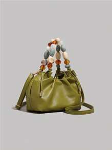 2024 新款纯色极简珍珠手提包，新款中式复古链条单肩斜挎包，小众设计皱褶派对晚宴包女士