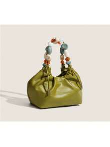 2024 新款纯色极简珍珠手提包，新款中式复古链条单肩斜挎包，小众设计皱褶派对晚宴包女士