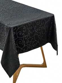 Floral Pattern Jacquard Satin Tablecloth, Square Shape With A Touch Of Luxury And Available In Multiple Sizes, Ideal For Home And Kitchen Decor, Such As Tablecloth, Bedside Table Cloth, Or Decorative Cover. Suitable For Kitchen/Dining/Party Use 1pc. - Black - View 3