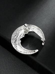 1pc Fashionable European & American Style Large Silver Crescent Moon Unisex Personalized Brooch Pin For Suit Or Jacket - Silver - View 4