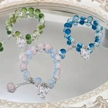 1入組可愛蝴蝶造型多顏色珠子手鍊，適用於女士女孩春夏假期禮物 - 蝴蝶款 - 查看 1