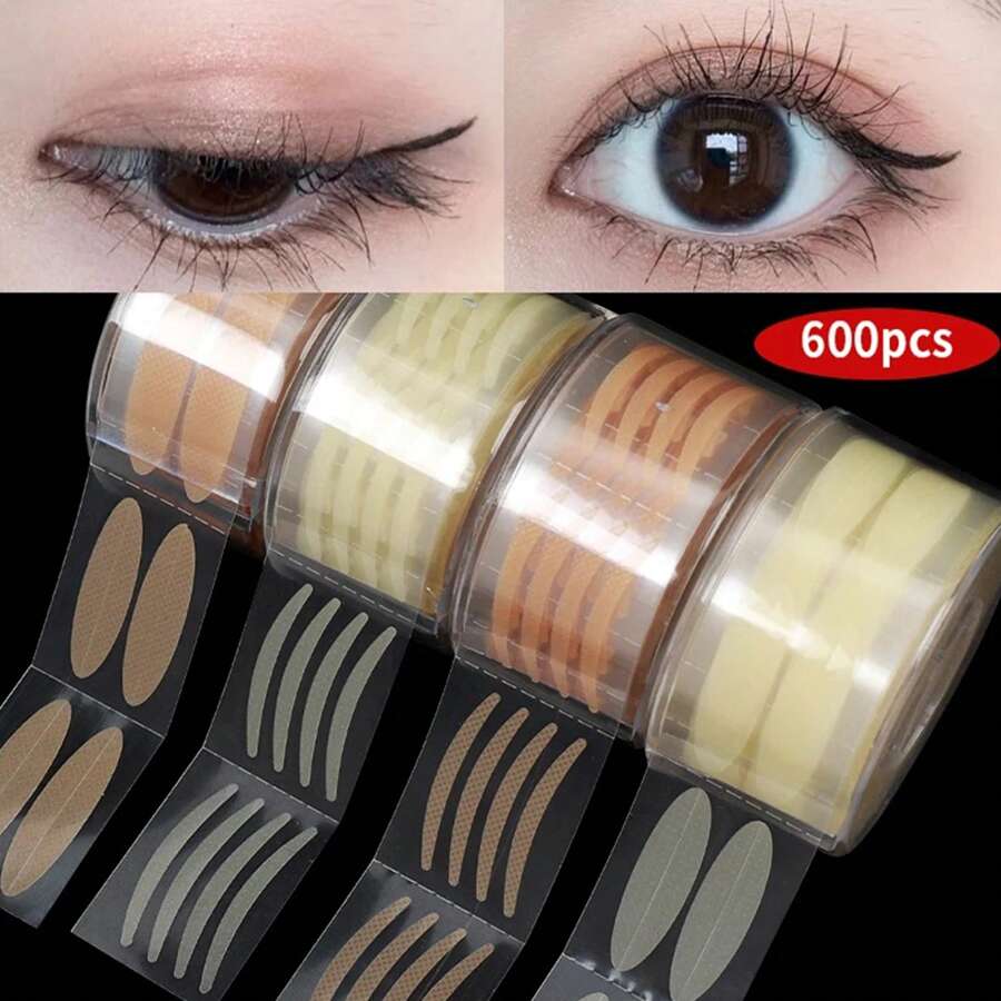 600 Pcs Eye Lift Strips Double Eyelid Tape Clear Gray Eyelid Stripe Big Eyes Invisible Double Fold Eyelid Sticker Makeup Tools - Apricot - View 1