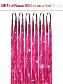 6pcs Rose Hair Tinsel Kit, Fairy Hair Glitter Hair Extensions,Sparkling Shiny Hair Tinsel Tensile Hair Extensions For Women Girls - Hot Pink - View 1