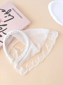 1pc Fresh And Simple Lace Decorated Triangle Scarf Headband - White - View 3