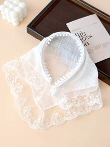 1pc Fresh And Simple Lace Decorated Triangle Scarf Headband - White - View 4