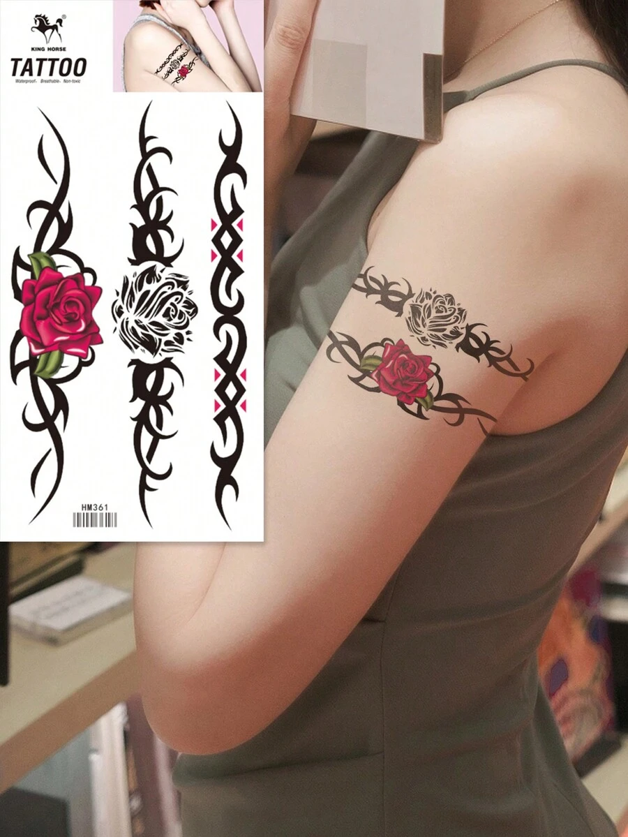 KING HORSE 1 pieza de sticker/temporal tatuaje impermeable con diseño de flor totem, diseñado para colocar en brazos y muñecas en la vida diaria,tatuajes maquina para tatuar tatuajes falsos - Multicolor - Ver 1