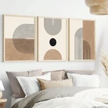 Bộ 3 tranh in nghệ thuật hình học giữa thế kỷ, tranh in nghệ thuật theo phong cách Bohemian, nghệ thuật treo tường cổ điển tối giản, trang trí nghệ thuật treo tường hình học hiện đại, in tranh vải, bộ tranh treo tường phong cách tối giản, trang trí áp phích tường phòng khách, có khung - Nhiều màu - Xem 2