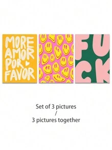 1 件，多种尺寸，可选画框，帆布印刷海报，现代时尚艺术，更多爱，抽象风格，黄色脸，纯色背景，字母时尚艺术设计，组合墙艺术海报，走廊墙壁装饰，客厅卧室床头沙发背景挂画，可互换艺术品，完美的理想礼物，绘画家居装饰，PVC 硬管包装 - 彩色 - 查看 15