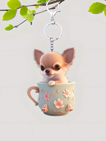1pc Cute Teacup Chihuahua Dog Keychain, Puppy Pendant For Backpack And Car Keys Souvenir Car Accessories Bag Charm Backpack For School Goth Y2k Christmas Gift Ideas Bag Accessories Lanyards With Id Holder Car Accessories Bag Charms