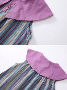 1 pièce Robe camisole vintage style blocs de couleurs rayé sans manches avec grand revers, pour l'été