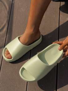 Men's Thick Sole Minimalist Slide Sandals, Extra Wide, Waterproof And Anti-Slip - Green - View 3