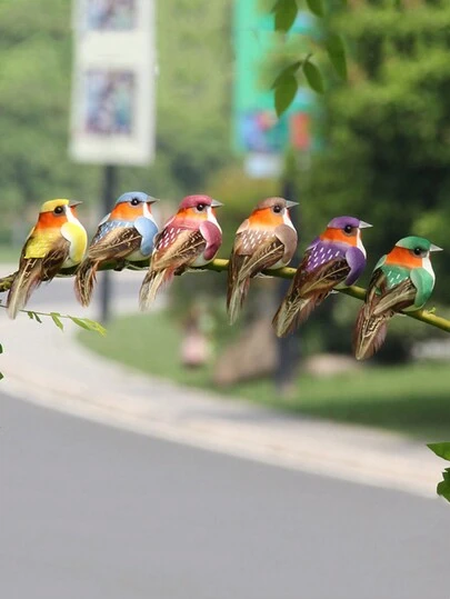 1/6/12入組模擬多彩鳥，帶真羽毛戶外花園裝飾，隨機搭配