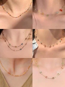 CHOSHILAR 1 szt. Naszyjnik w stylu boho z kolorowymi kamieniami, tęczowy kamień naturalny dopaminowy łańcuszek do obojczyka, Wielkanoc/lato/dumnie używany miesiąc/sezon ukończenia szkoły prezent dla nauczycieli lub mamy