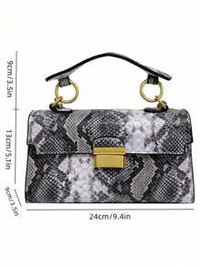 Fashionable, High-End Quality, Luxury, Niche Design Snake Skin Print, Multifunctional Handbag With Detachable Shoulder Strap And Underarm Lock (Snake Skin Pattern Random) - Black and White - View 10