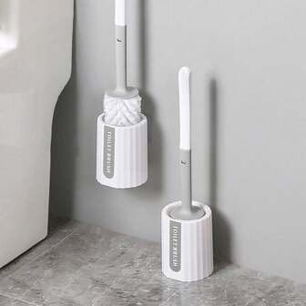 1pc Toilet Brush Set With Holder, Bathroom Cleaning Brush, Hands-Free Toilet Brush Without Drilling