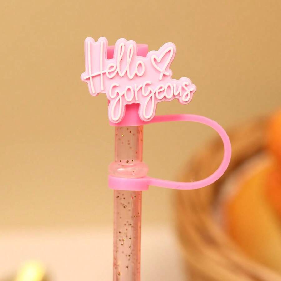 1pc/3pcs/6pcs Straw Tips Cover, Reusable Straw Toppers, Kawaii Heart Shaped Silicone Straw Sleeve Caps, Decorative Straw Caps, Friends Gathering, Dustproof Straw Covers, Party Supplies, Thanksgiving Christmas Halloween Gifts - Pink - View 1