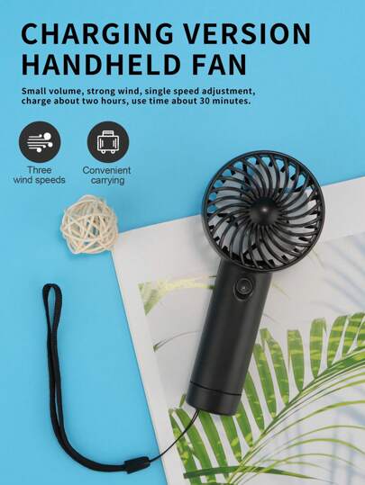 AOYI 1pc Rechargeable Lithium Battery Operated 3-Speed Adjustable Mini Handheld Fan With USB Charging Cable And Lanyard