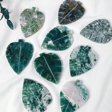 1pc Natural Crystal Leaves Sculpture Moss Agate Family Decoration Energy Health Gift DIY Pendant Gemstone - Moss Agate Leaf - View 13